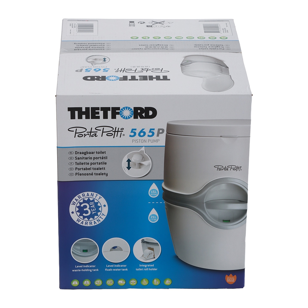 Thetford Porta Potti 565P Camping & RV Piston Flush Premium Portable Toilet 21L