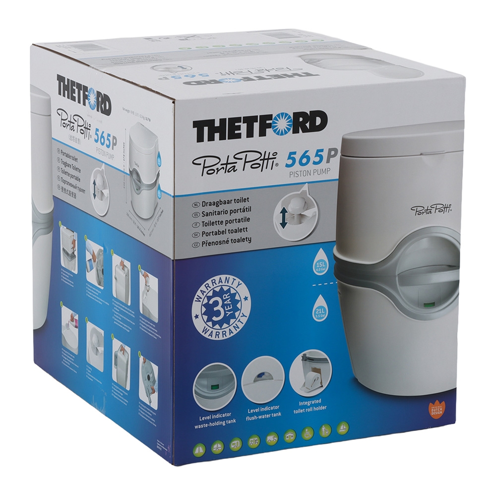 Thetford Porta Potti 565P Camping & RV Piston Flush Premium Portable Toilet 21L