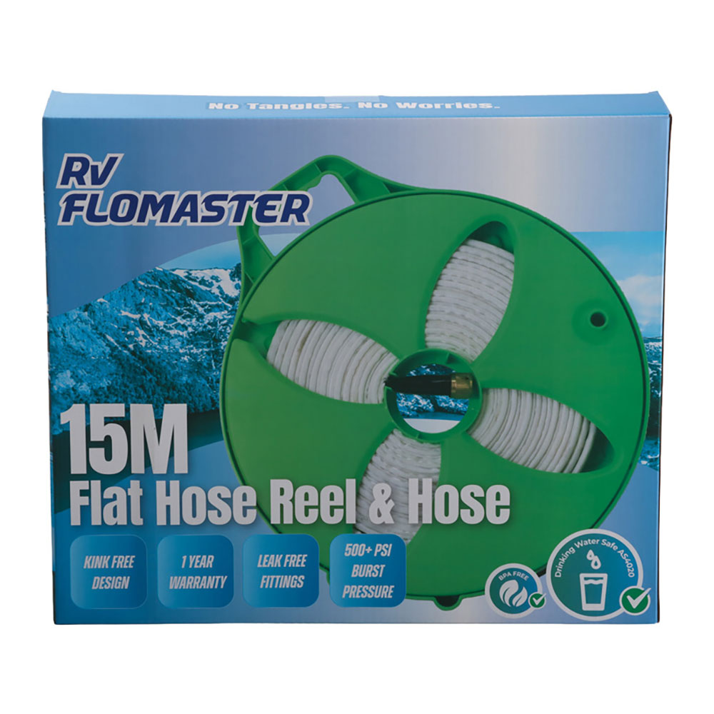 RV Flomaster Flat Hose on Reel 15m