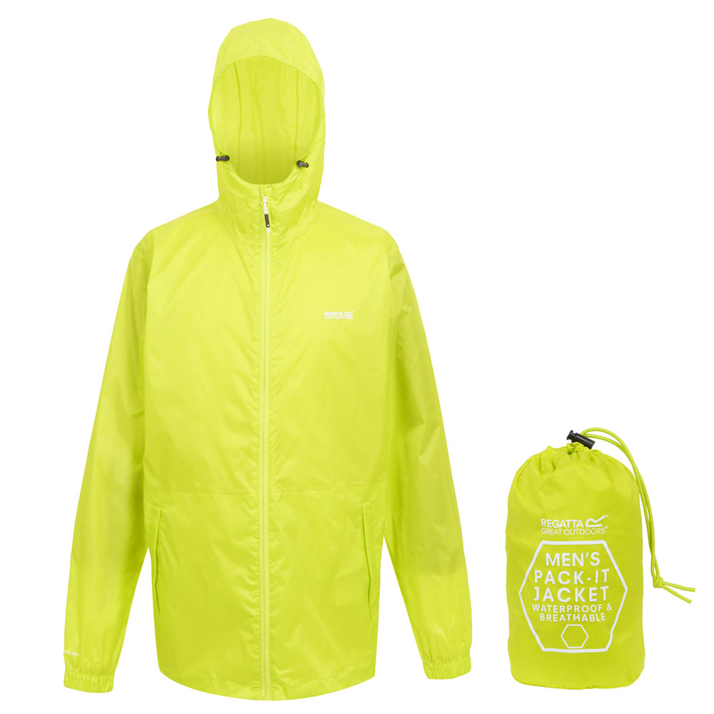 Regatta Pack It Mens Waterproof Jacket Neon Small