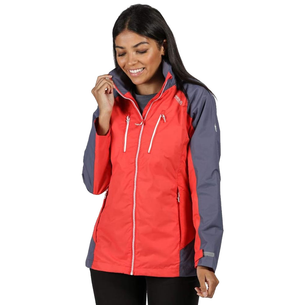 Regatta Calderdale III Womens Waterproof Jacket Red Sky/Onyx Grey Size 14