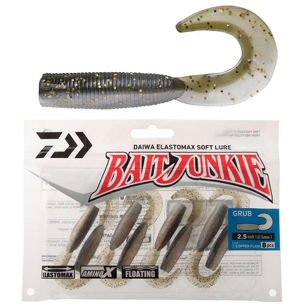 Daiwa BaitJunkie Grub Soft Bait 2.5in/6.4cm Qty 8 Copper Flush