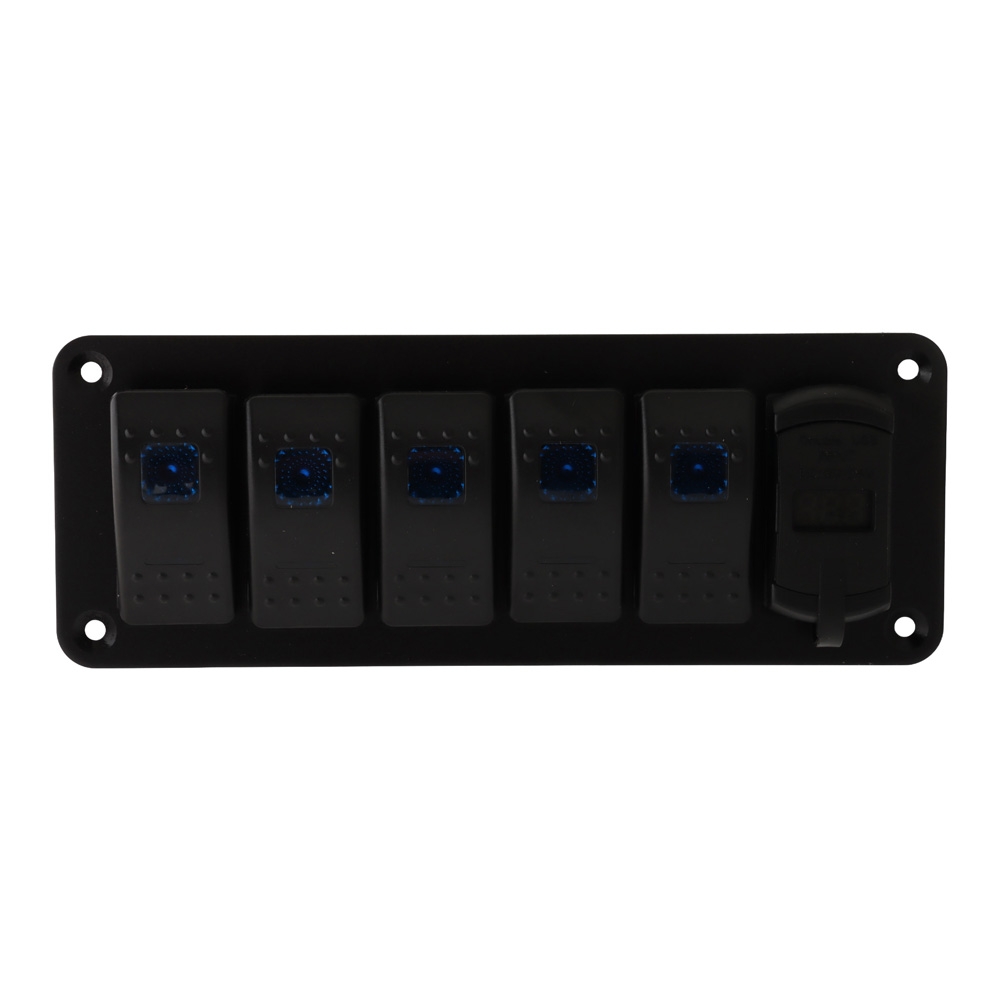 5-Gang Rocker Switch Panel with Dual USB Fast Charger 5V/4.8A