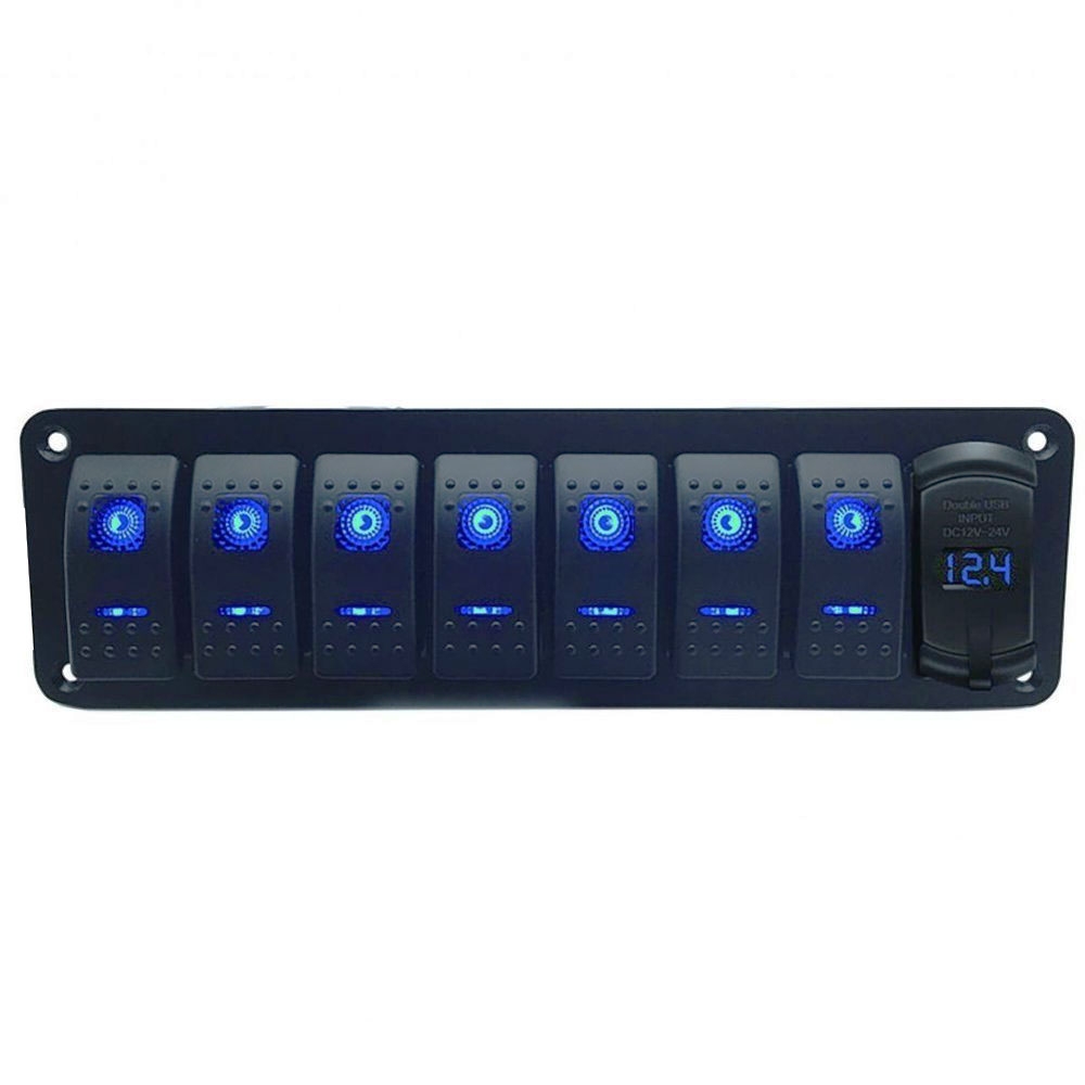 7-Gang Rocker Switch Panel with Dual USB Fast Charger 5V/4.8A