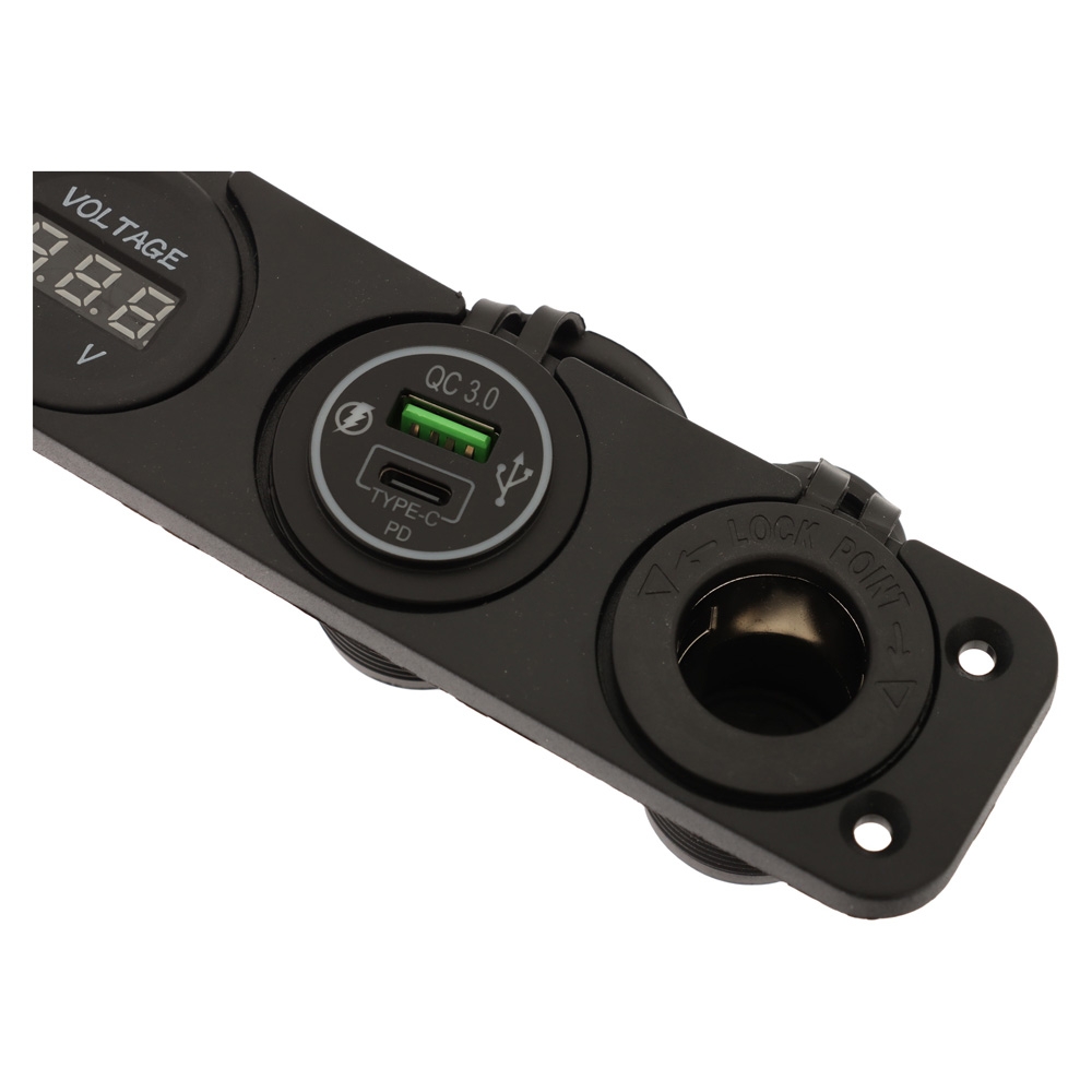 Dual USB Charging Panel with Voltmeter and Power Socket