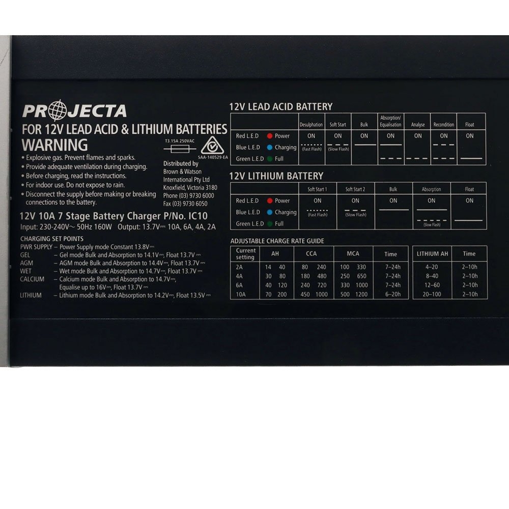 Projecta IC10 Intelli-Charge 7/5-Stage Automatic Battery Charger 12V 10A