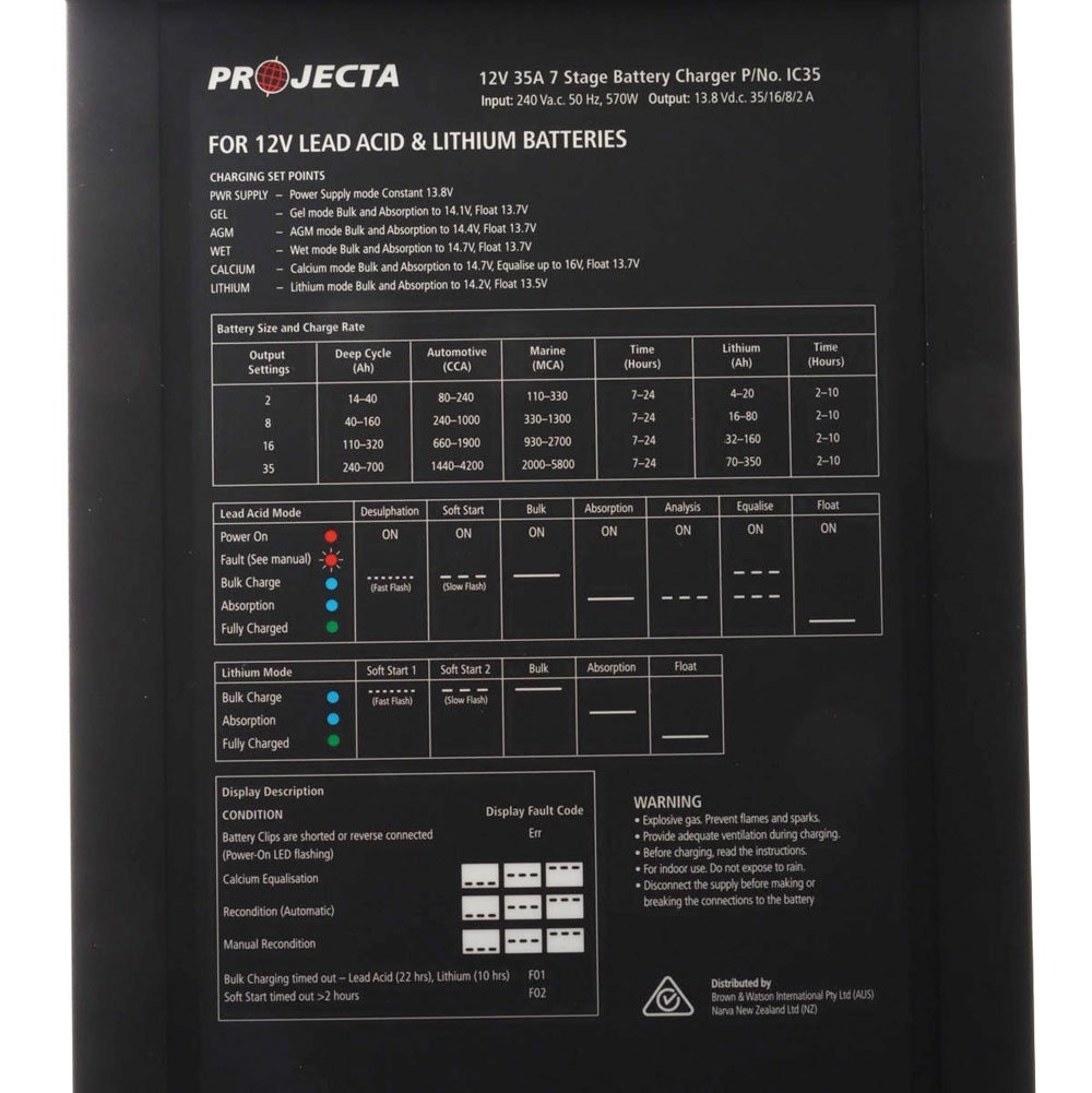 Projecta IC35 Intelli-Charge 7/5-Stage Automatic Battery Charger 12V 35A