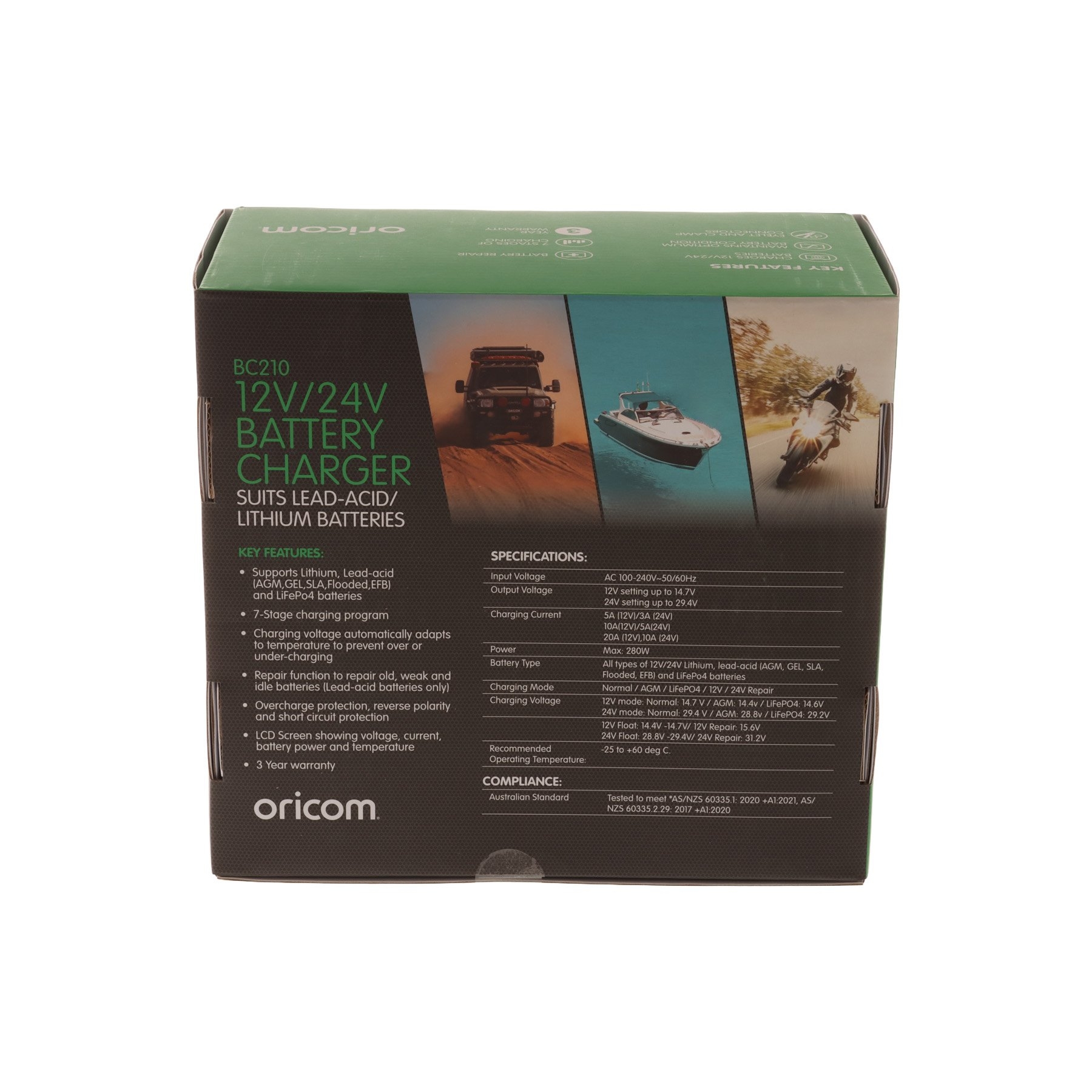 Oricom 7-Stage Battery Charger and Maintainer 20A 12/24V 