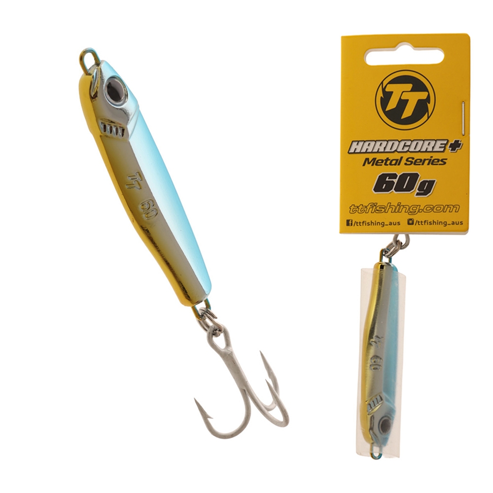 TT Lures Hard Core+ Metal Lure 60g Chrome Blue Back