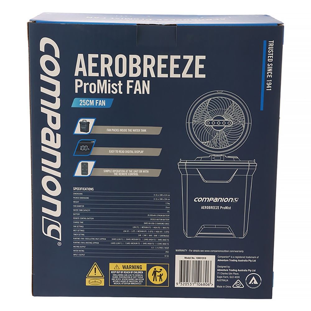 Companion Aerobreeze ProMist Oscillating Misting Fan 25cm