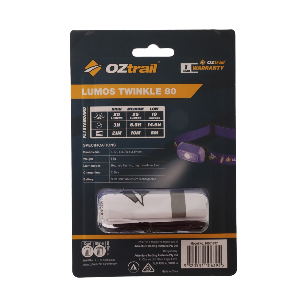 OZtrail Lumos Twinkle Kids Headlamp 80lm Purple