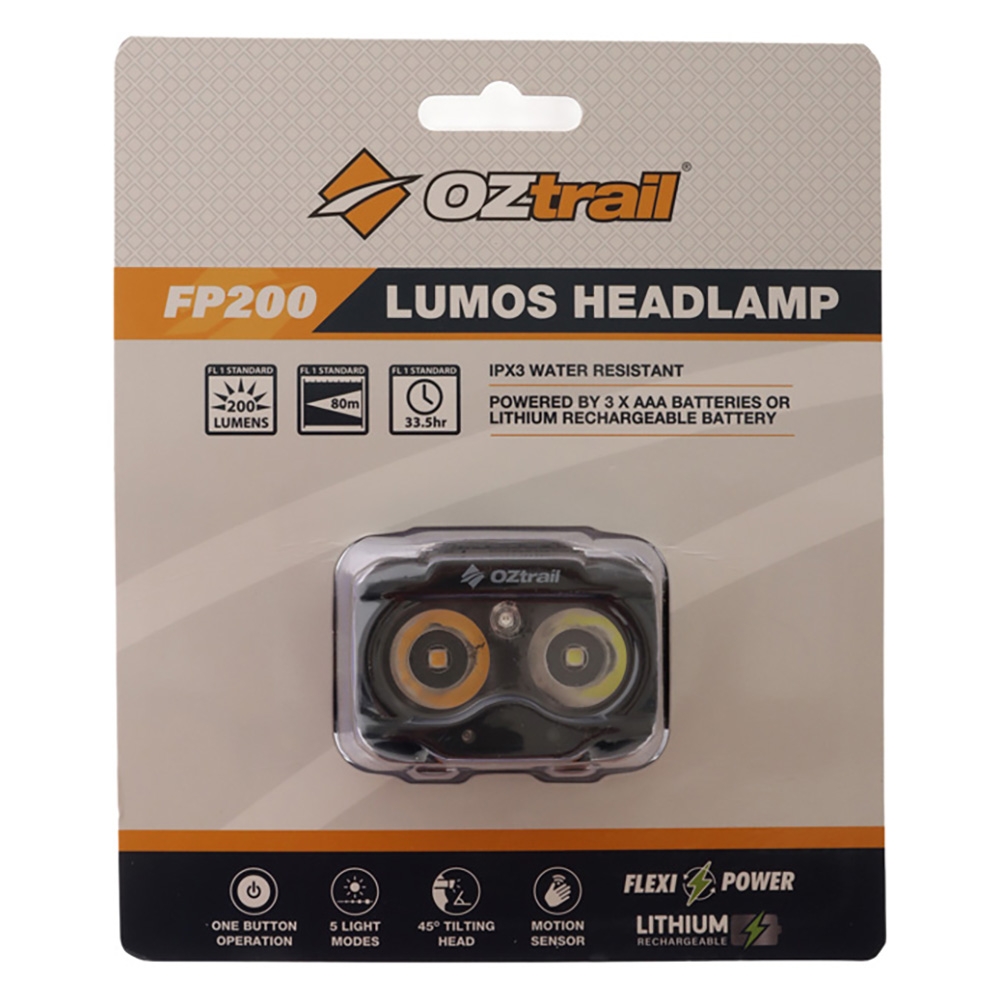 OZtrail Lumos FP200 Rechargeable Headlamp 200lm