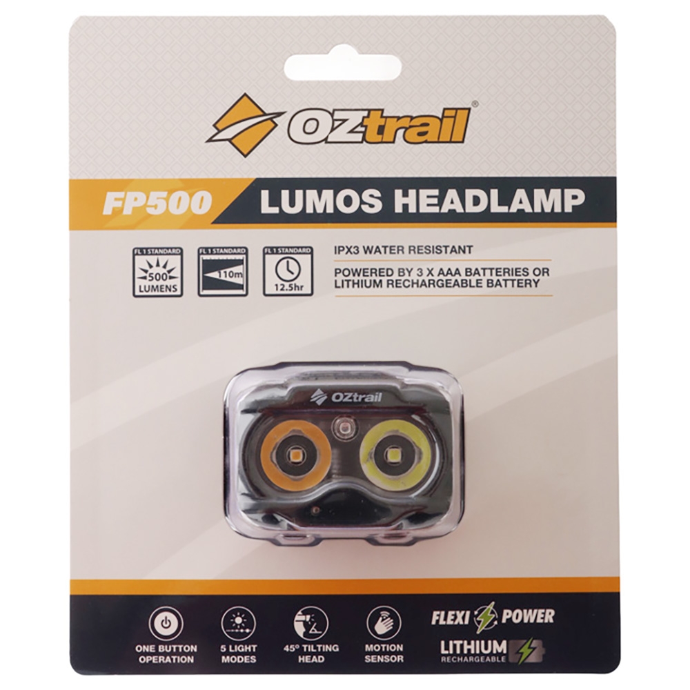 OZtrail Lumos FP500 Rechargeable Headlamp 500lm