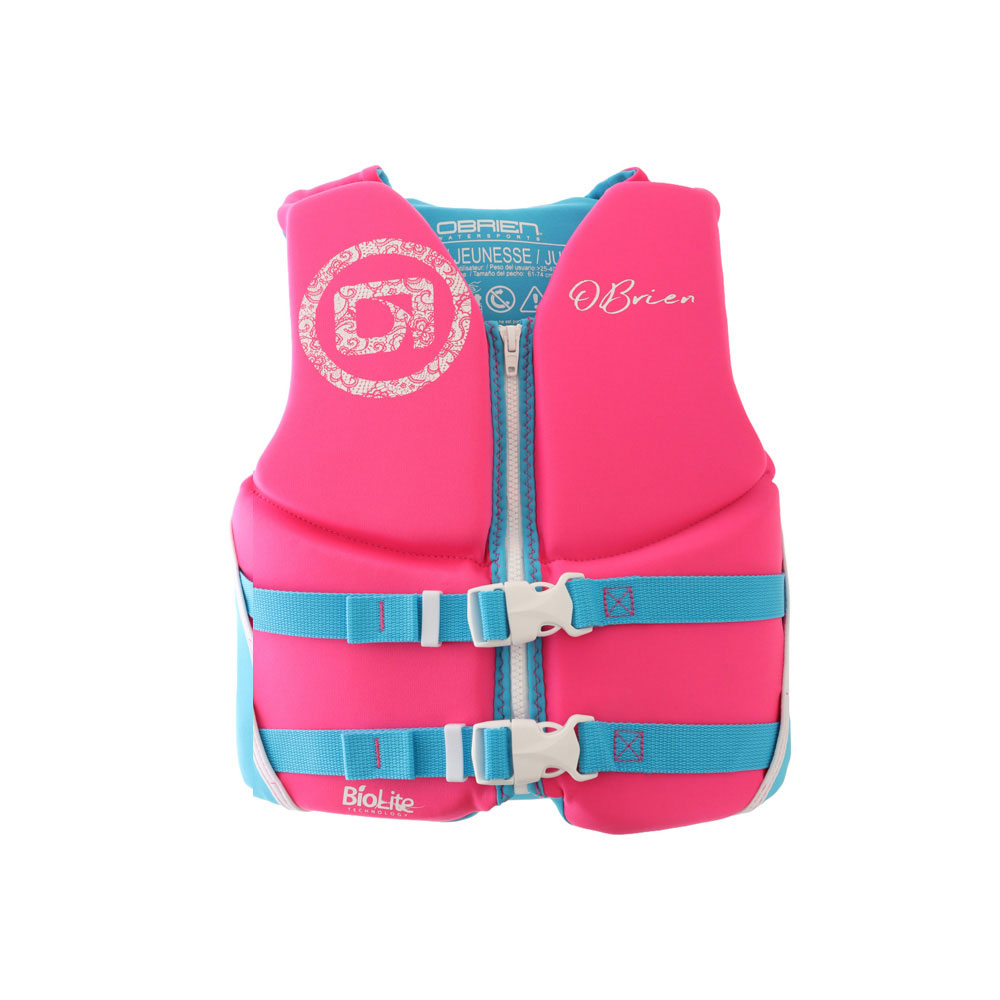 O'Brien Traditional Neoprene Youth Life Jacket Pink/Aqua 23-40kg