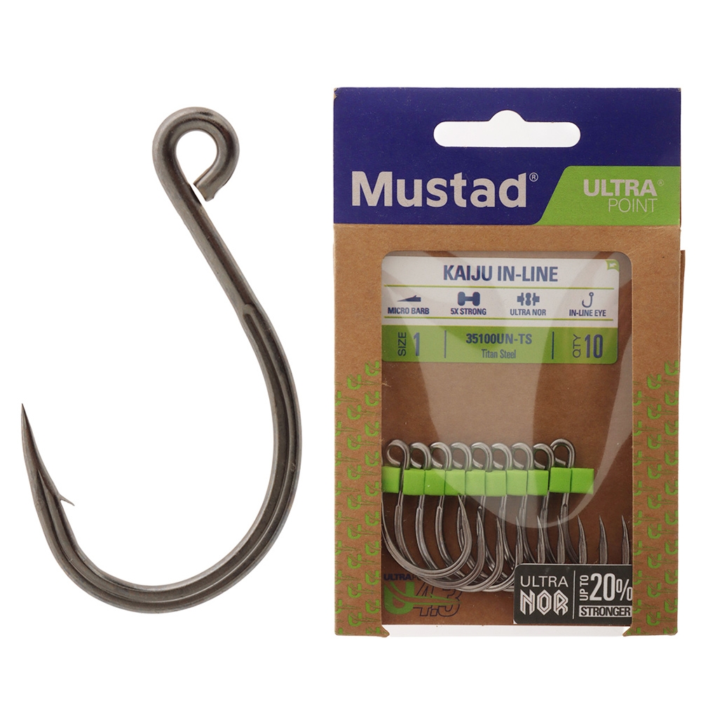 Mustad Kaiju In-Line Single J-Hook 1 Qty 10