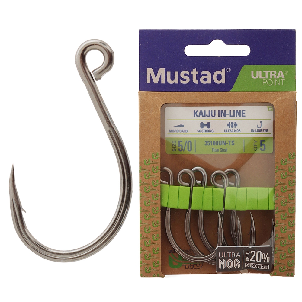 Mustad Kaiju In-Line Single J-Hook 5/0 Qty 7