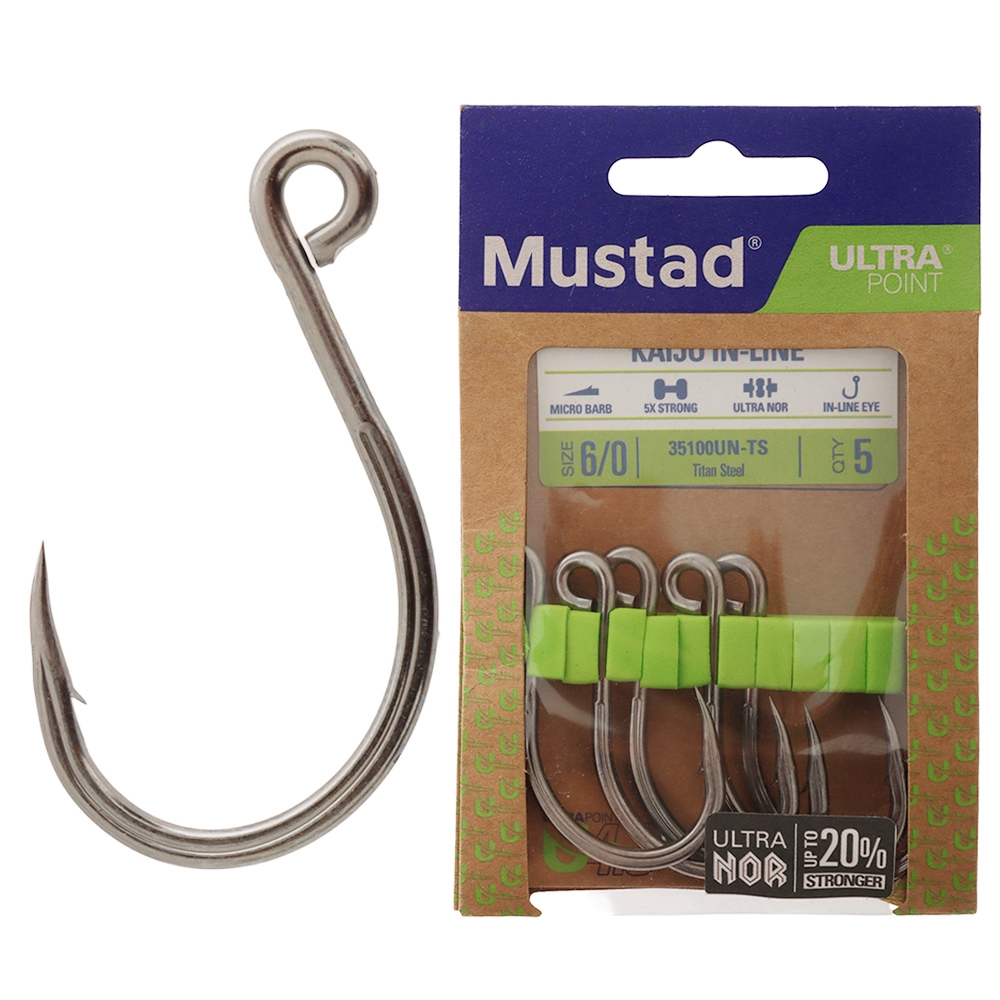 Mustad Kaiju In-Line Single J-Hook 6/0 Qty 5
