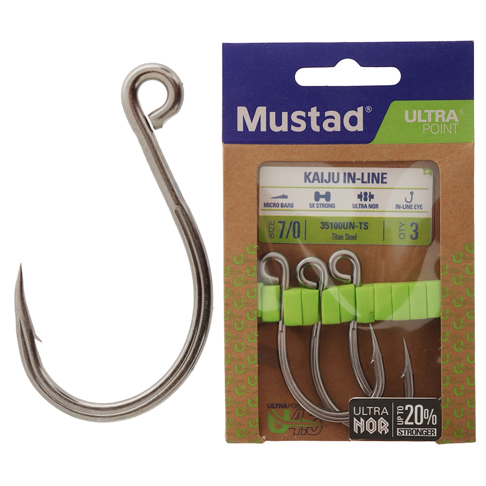Mustad Kaiju In-Line Single J-Hook 7/0 Qty 3