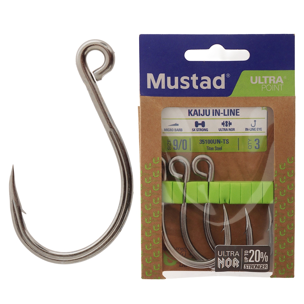 Mustad Kaiju In-Line Single J-Hook 9/0 Qty 3
