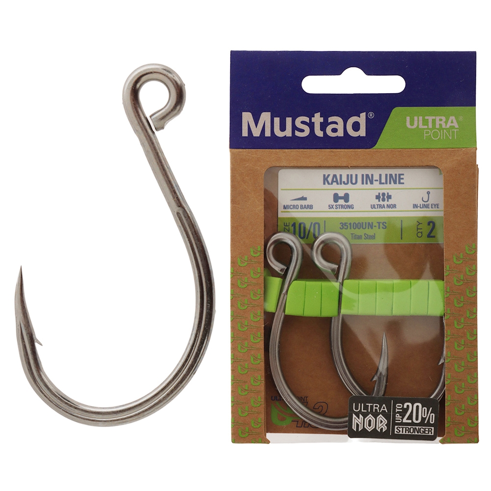 Mustad Kaiju In-Line Single J-Hook 10/0 Qty 2