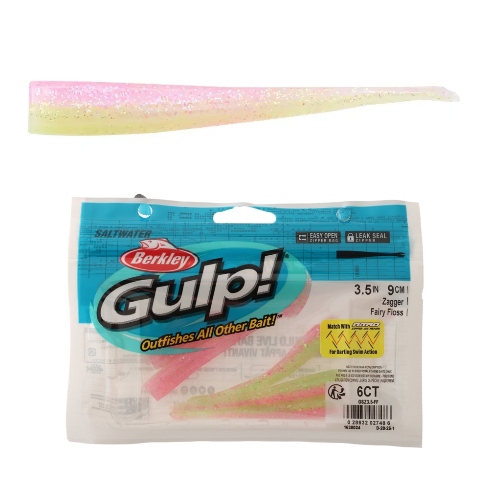 Berkley Gulp Zagger Saltwater Scented Soft Bait Lure 9cm Qty 6 Fairy Floss