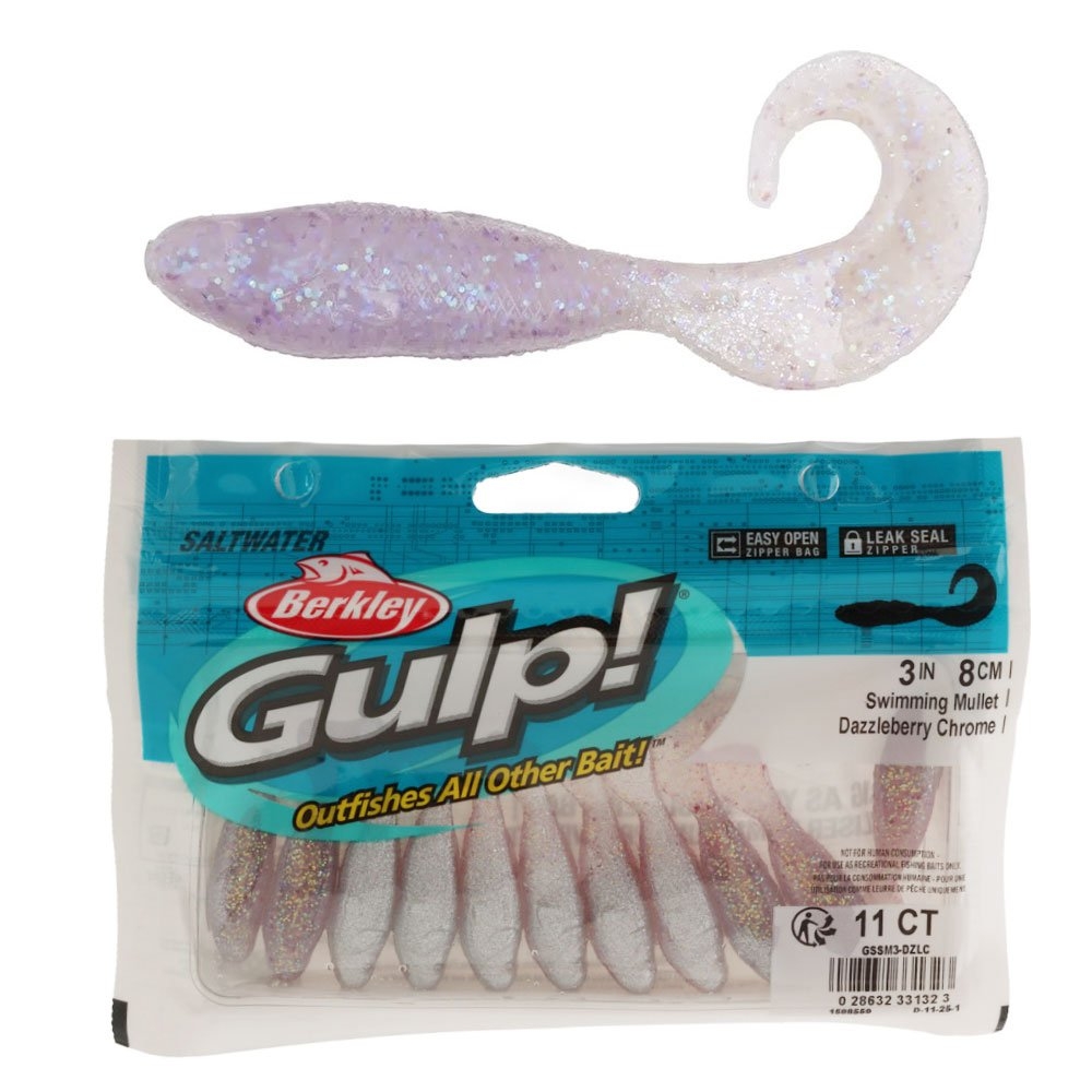 Berkley Gulp Swimming Mullet Soft Bait 3in / 7.5cm Qty 11 Dazzleberry Chrome