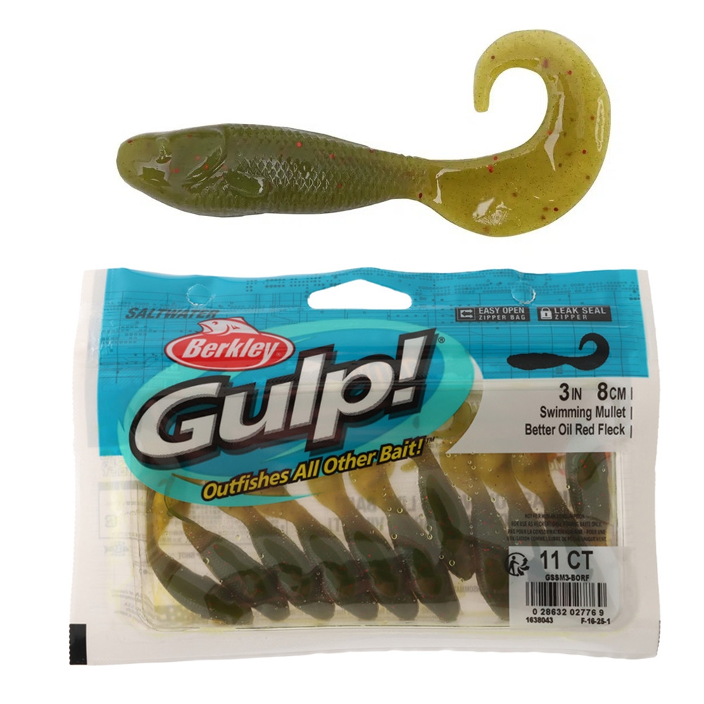 Berkley Gulp Swimming Mullet Soft Bait 3in / 7.5cm Qty 11 Better Oil Red Fleck