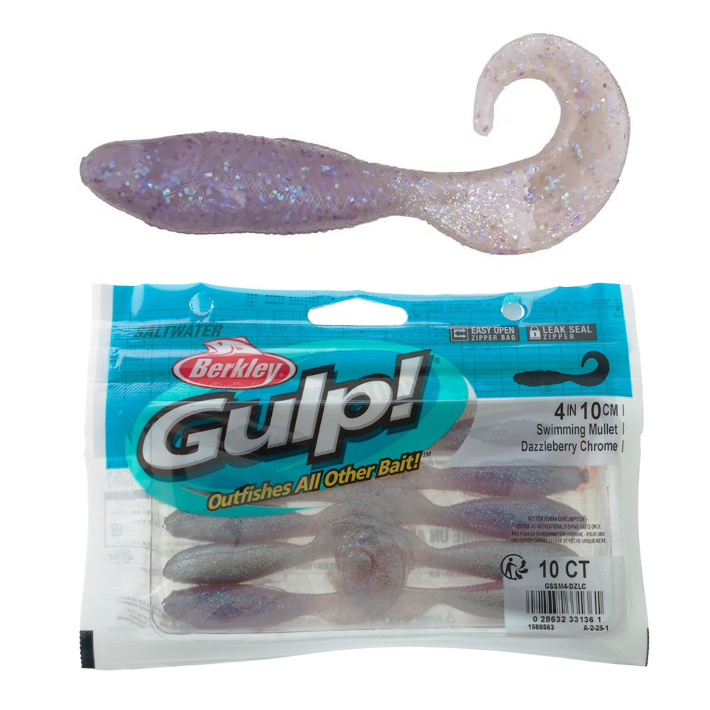 Berkley Gulp Swimming Mullet Soft Bait 4in / 10cm Qty 10 Dazzleberry Chrome