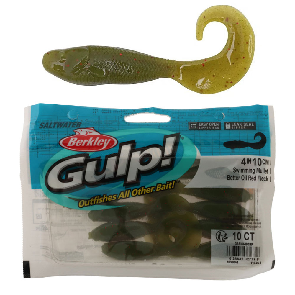 Berkley Gulp Swimming Mullet Soft Bait 4in / 10cm Qty 10 Better Oil Red Fleck