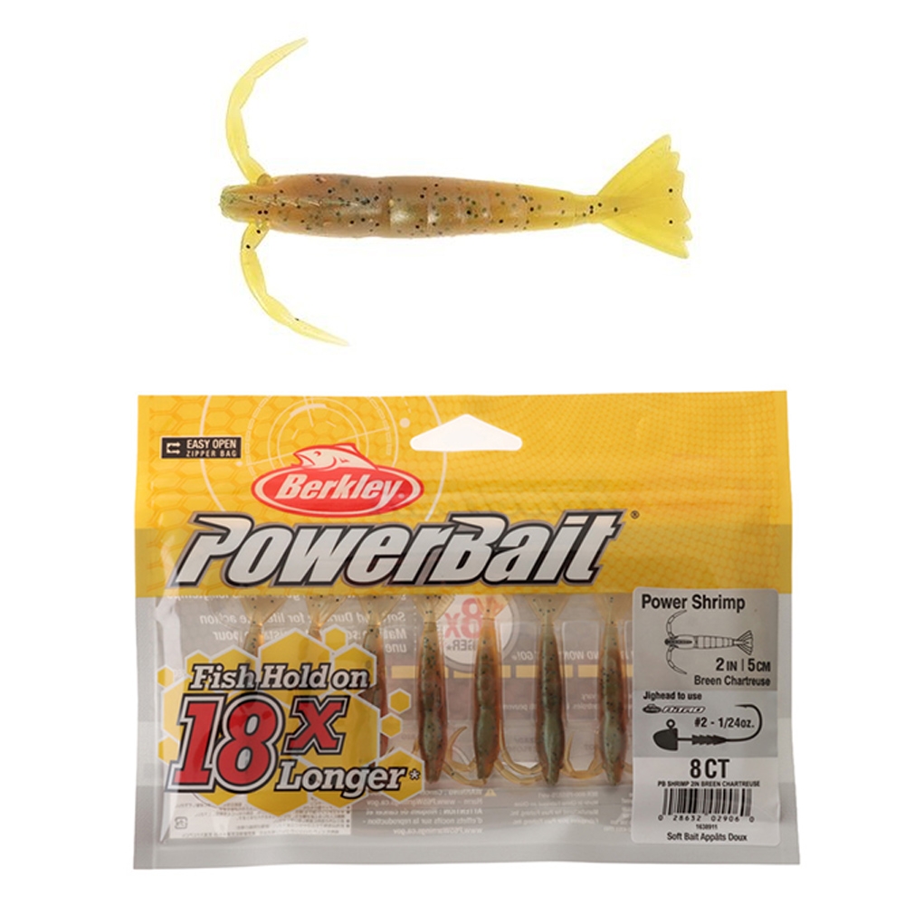 Berkley PowerBait Original Shrimp Soft Bait 2in / 5cm Qty 8 Breen Chartreuse