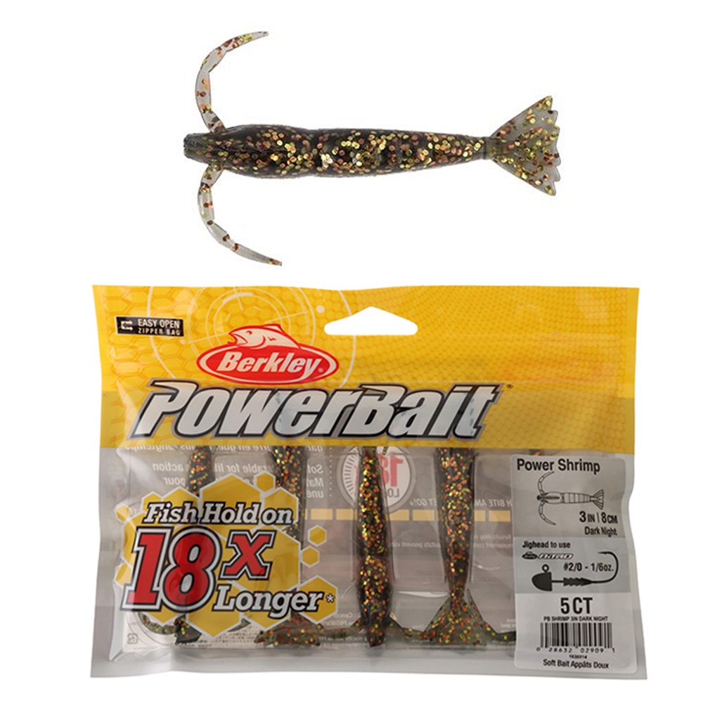 Berkley PowerBait Original Shrimp Soft Bait 3in / 8cm Qty 5 Dark Night
