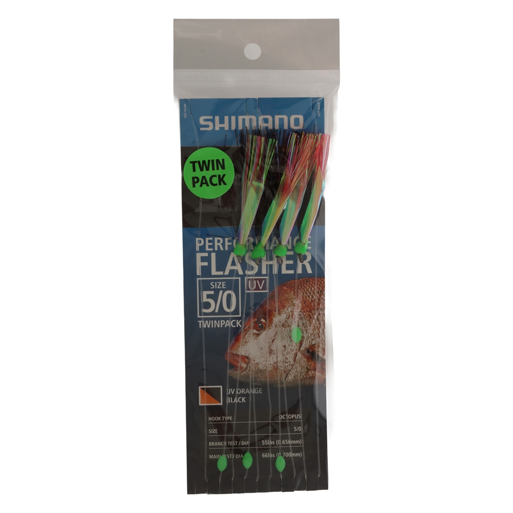 Shimano Performance Flasher Rig Octopus Hook 5/0 UV Orange/Black Qty 2