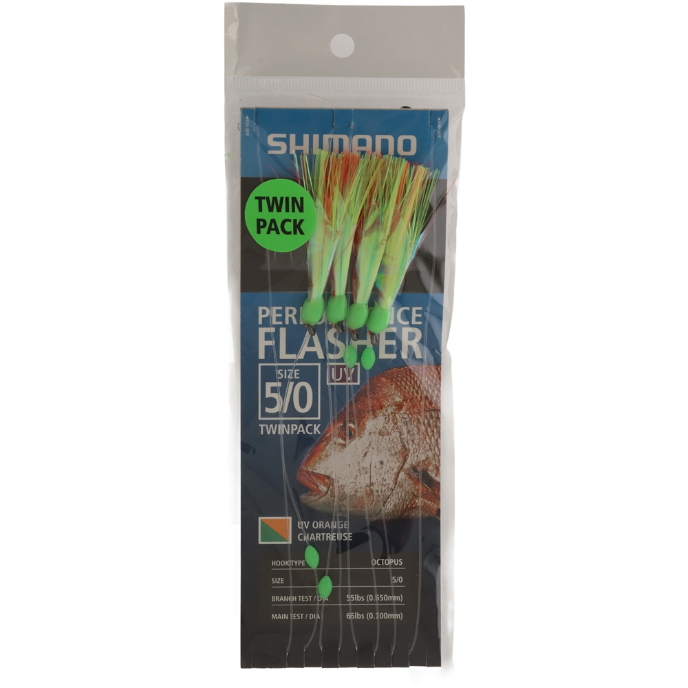Shimano Performance Flasher Rig Octopus Hook 5/0 UV Chart/Orange Qty 2
