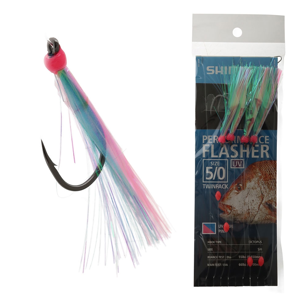 Shimano Performance Flasher Rig Octopus Hook 5/0 UV Pink/UV Blue Qty 2