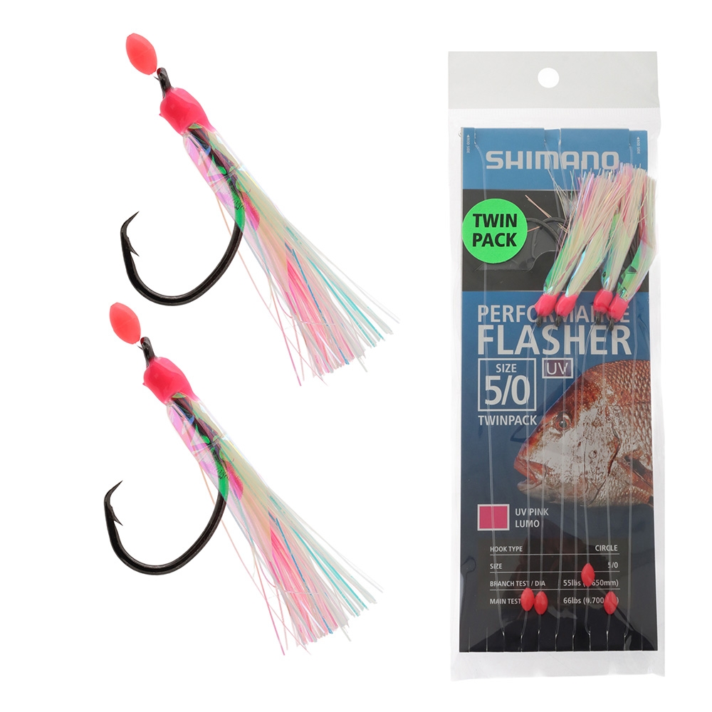 Shimano Performance Flasher Rig Circle Hook 5/0 UV Pink/Lumo Qty 2