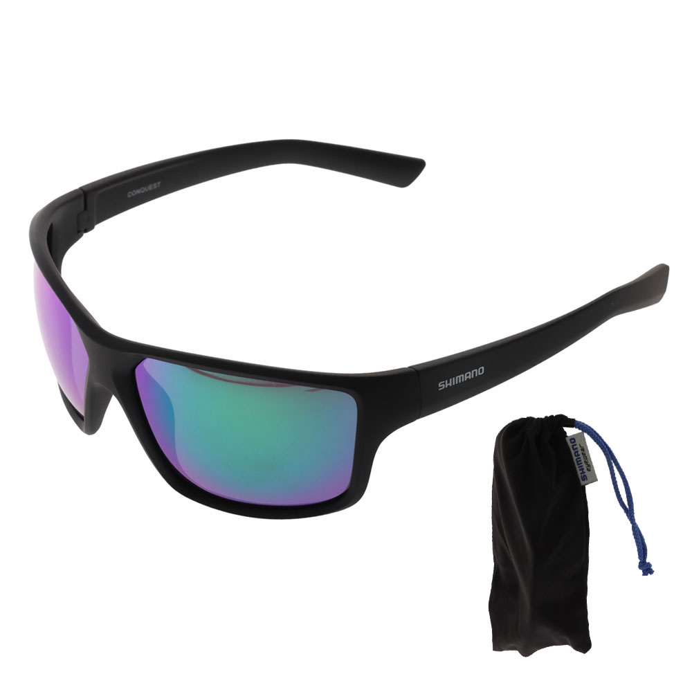 Shimano Conquest Polarised Sunglasses Green Mirror Lens/Matte Black Frame