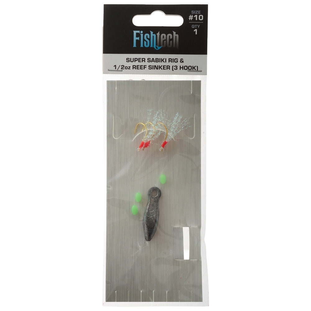 Fishtech Super Sabiki Flash Rig 3 Hook 1/2oz Reef Sinker Size 10