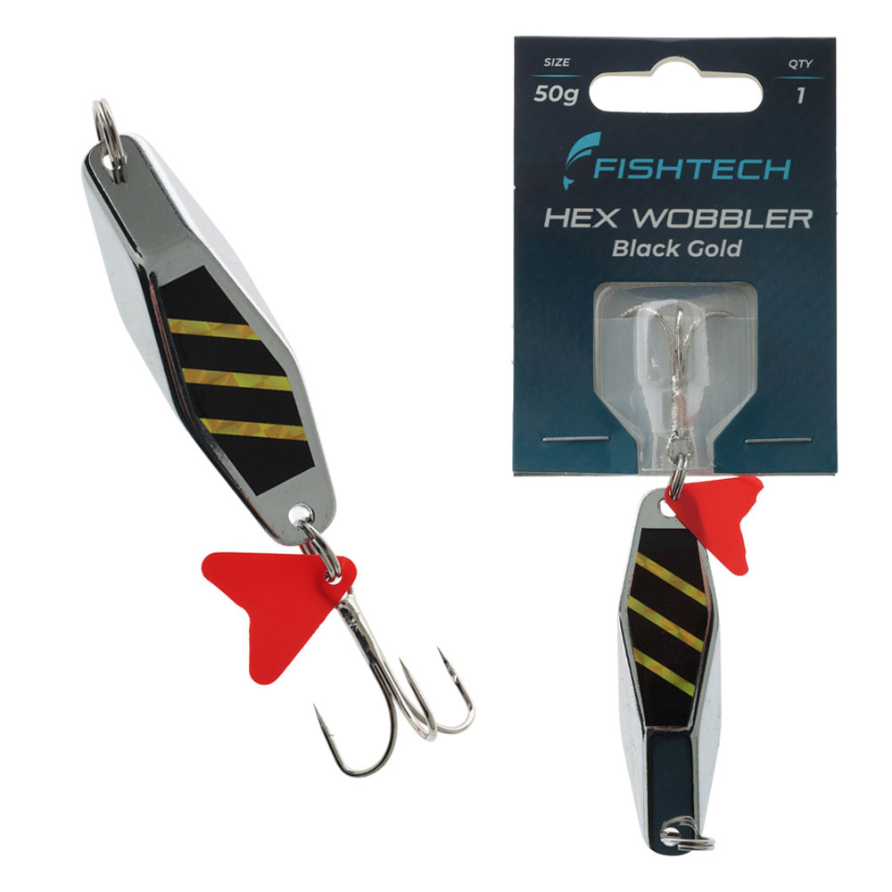 Fishtech Hex Wobbler Lure Black/Gold Flash 50g