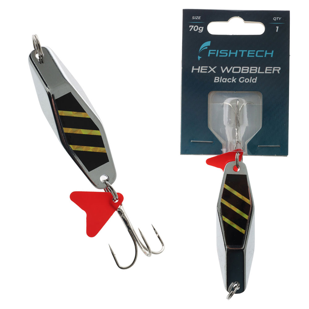 Fishtech Hex Wobbler Lure Black/Gold Flash 70g