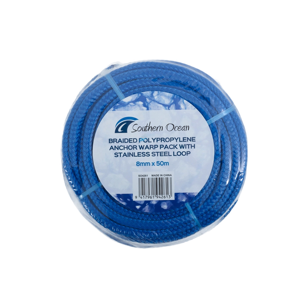 Southern Ocean Braided Polypropylene Rope Anchor Warp Pack 8mm x 50m Southern Ocean Braided Polypropylene Rope Anchor Warp Pack 8mm x 50m