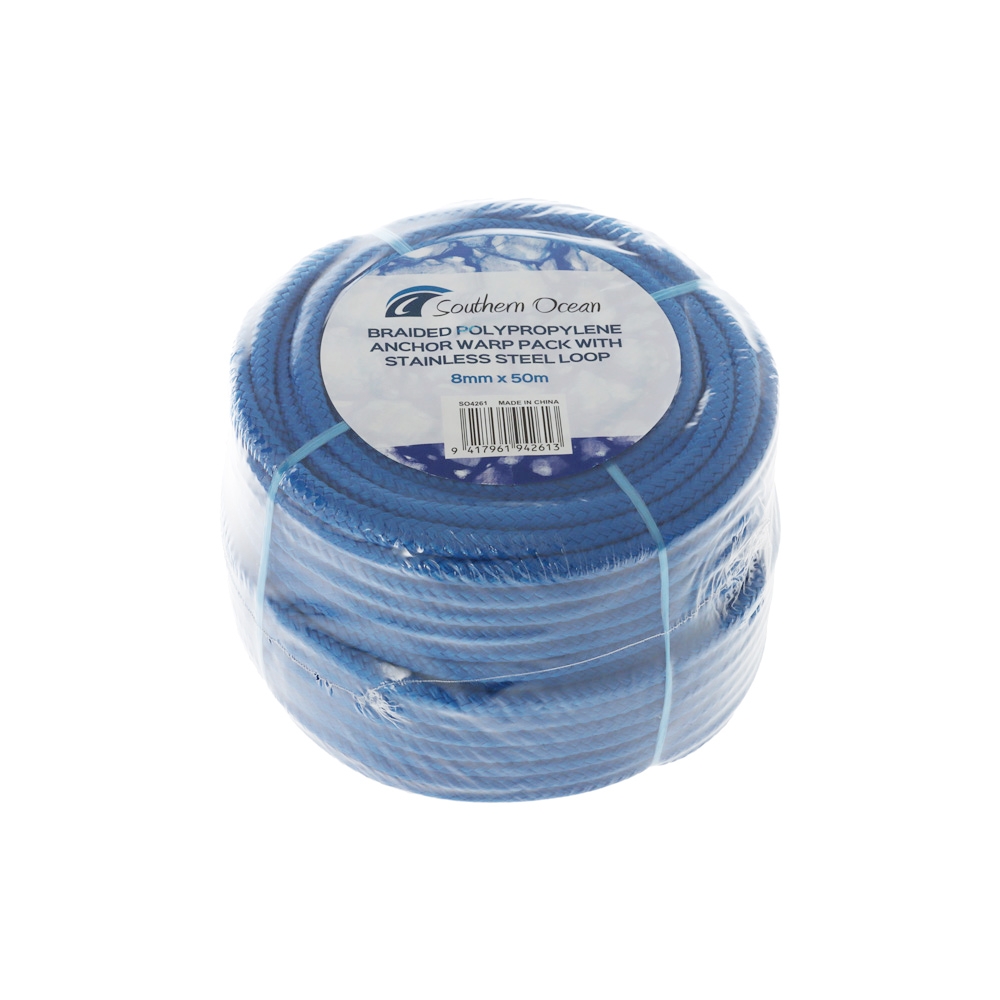 Southern Ocean Braided Polypropylene Rope Anchor Warp Pack 8mm x 50m