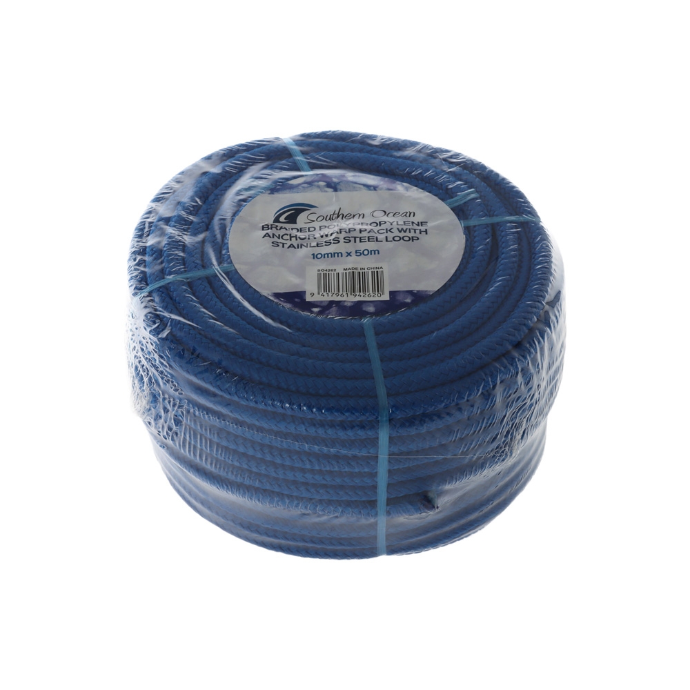 Southern Ocean Braided Polypropylene Rope Anchor Warp Pack 10mm x 50m