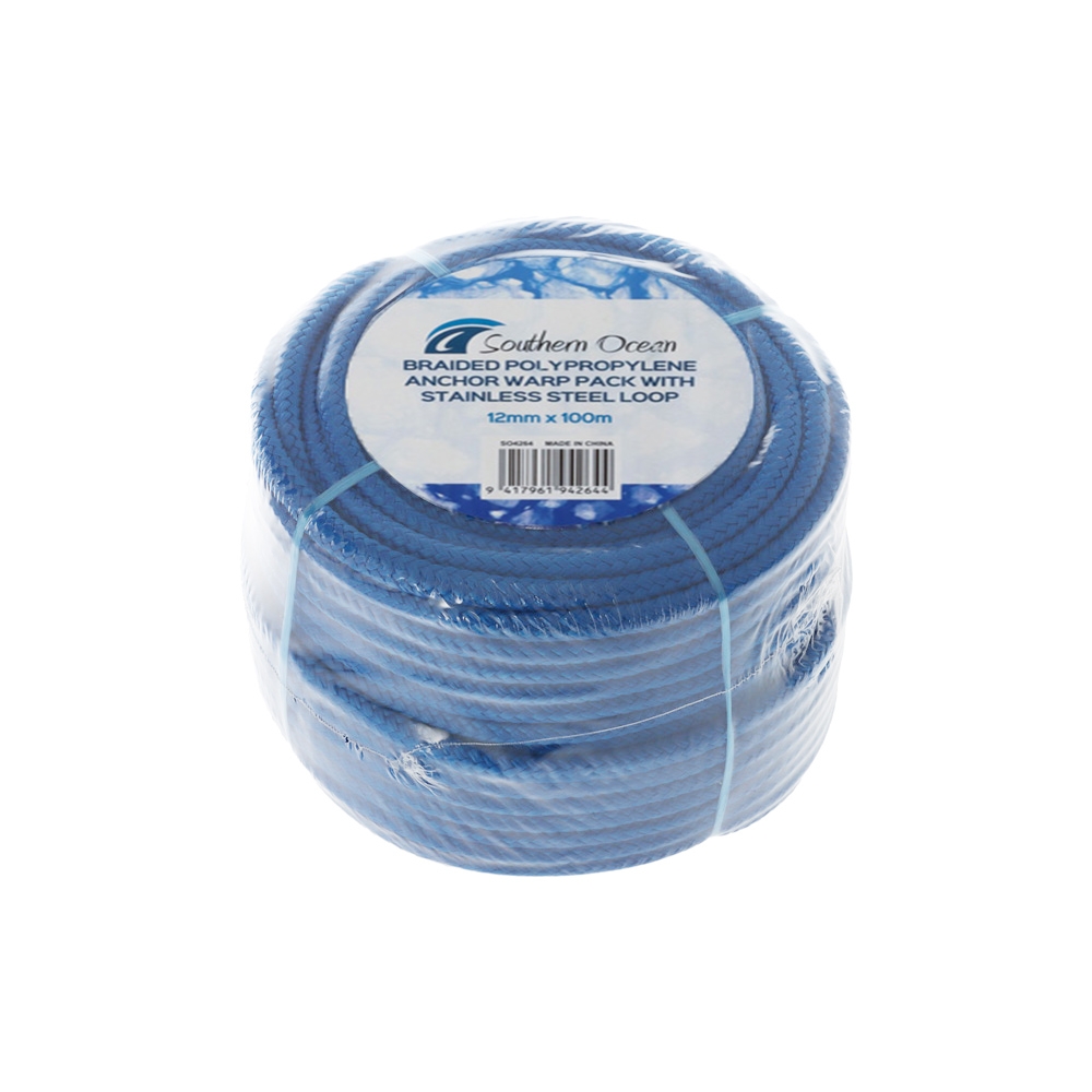Southern Ocean Braided Polypropylene Rope Anchor Warp Pack 12mm x 100m