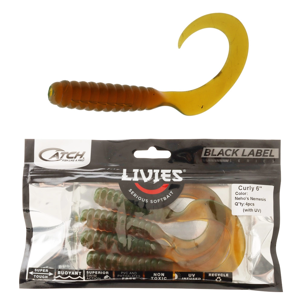 Catch Black Label Livies Curly Tail Soft Bait 6in Qty 4 Nehos Nemesis Catch Black Label Livies Curly Tail Soft Bait 6in Qty 4 Nehos Nemesis