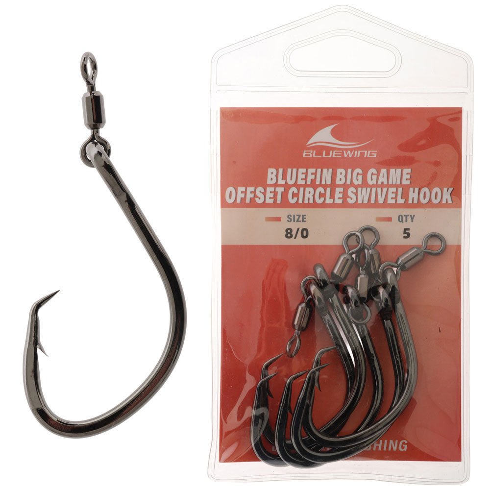 BlueWing Bluefin Big Game Offset Circle Swivel Hook 8/0 Qty 5