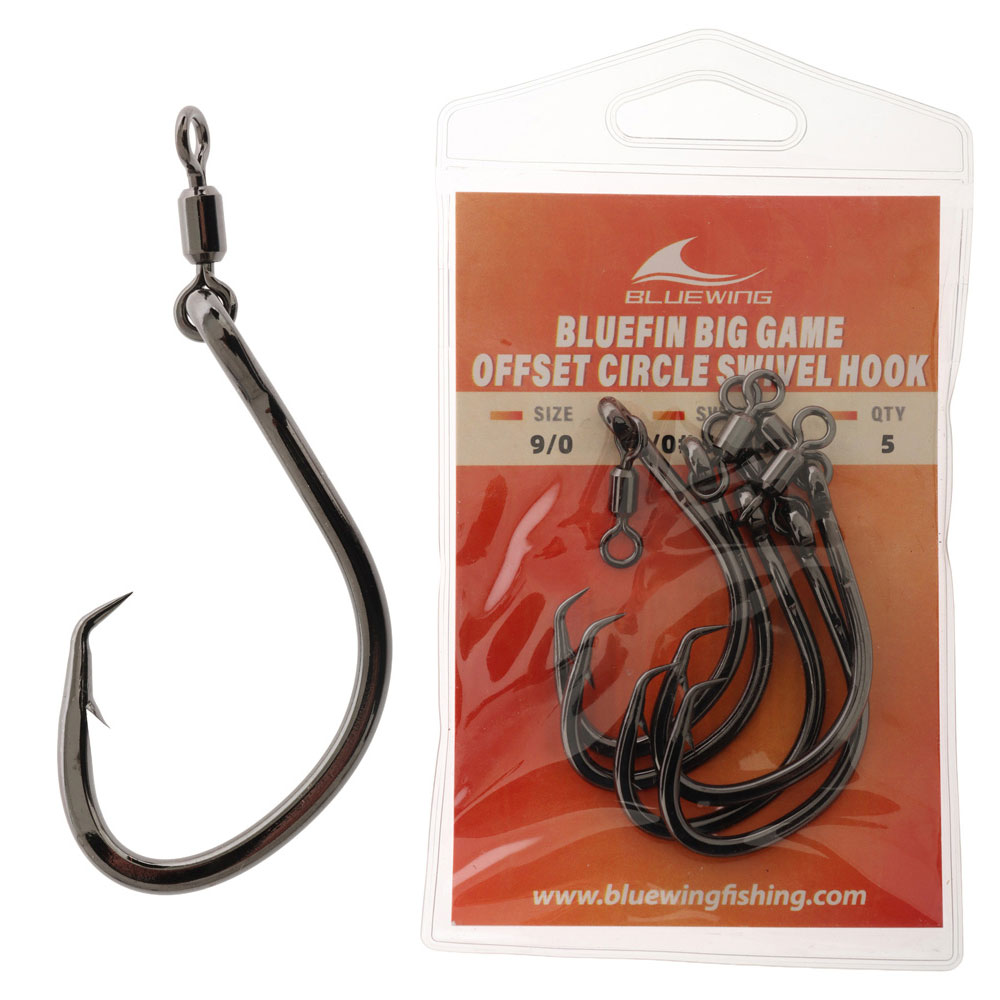 BlueWing Bluefin Big Game Offset Circle Swivel Hook 9/0 Qty 5