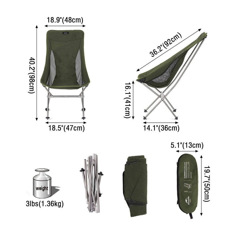 Naturehike Moon High Back Portable Folding Camping Chair Green