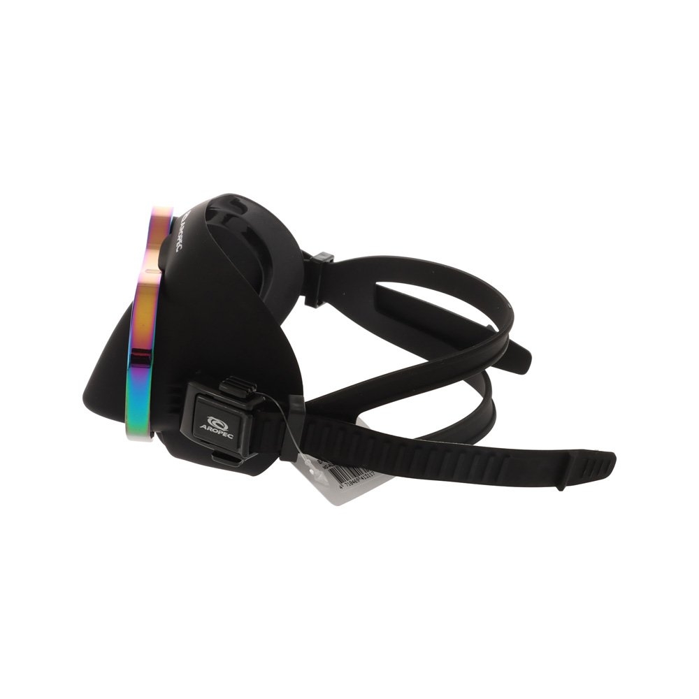 Aropec Twin Lens Alloy Frame Adult Dive Mask Black/Rainbow with Box