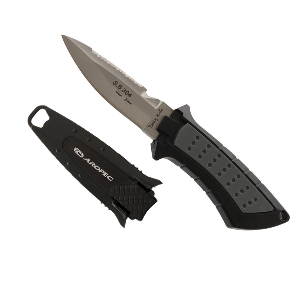 Aropec 304 Stainless Steel Dual Blade BCD Dive Knife with Sheath 16cm