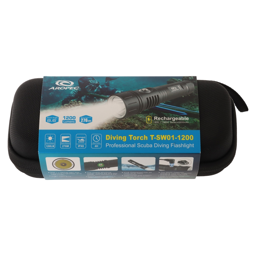 Aropec Rechargeable LED Dive Torch 1200lm - Waterproof to 100m